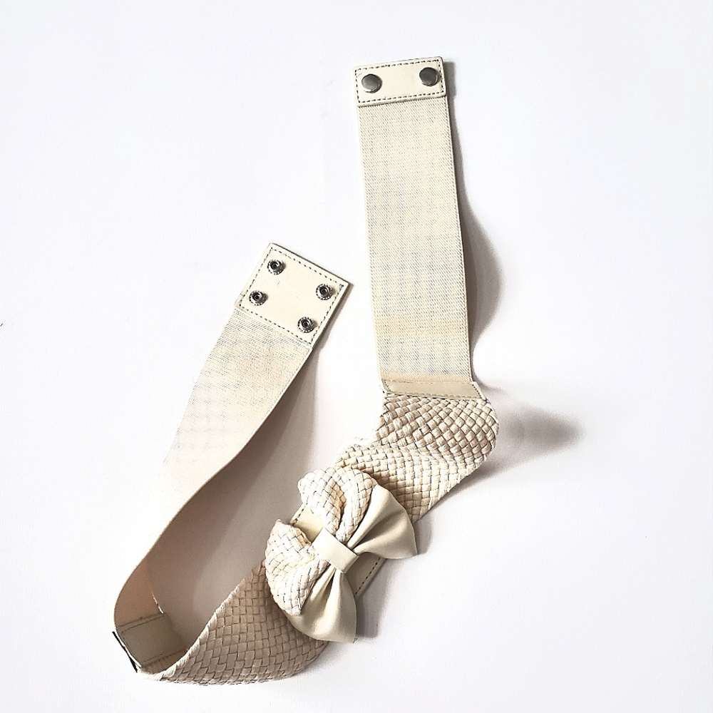 H&M OFF-WHITE WIDE WAIST ADJUSTABLE WOVEN BOW BELT